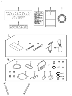  Двигатель Yanmar L70AE-DETMW2, узел -  Инструменты, шильды и комплект прокладок 