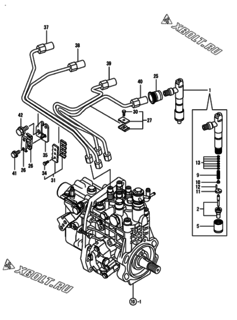  Двигатель Yanmar 4TNV94L-NDL, узел -  Форсунка 