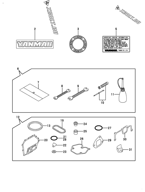  Инструменты, шильды и комплект прокладок двигателя Yanmar L100EE-DEGLE