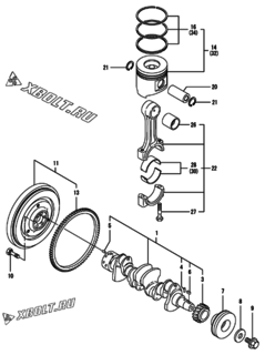  Двигатель Yanmar 4TNV98-NDI, узел -  Коленвал и поршень 