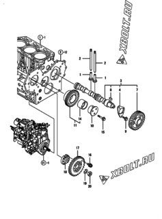  Двигатель Yanmar 3TNV88-GMG, узел -  Распредвал и приводная шестерня 