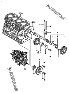  Двигатель Yanmar 4TNV88-GMG, узел -  Распредвал и приводная шестерня 
