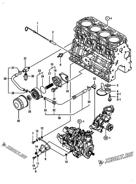  Система смазки двигателя Yanmar 4TNV88-XGP