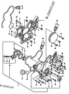  Двигатель Yanmar 3TNV70-AMP, узел -  Корпус редуктора 