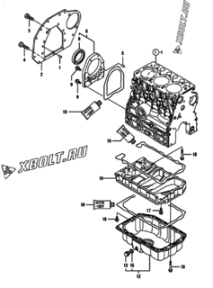  Двигатель Yanmar 3TNV70-AMP, узел -  Крепежный фланец и масляный картер 