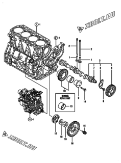  Двигатель Yanmar 4TNV94L-PLY, узел -  Распредвал и приводная шестерня 