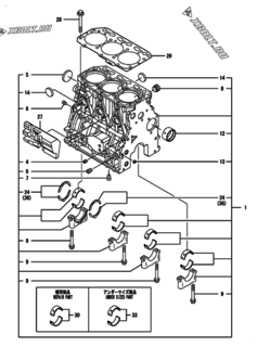  Двигатель Yanmar 3TNV88-PFN, узел -  Блок цилиндров 