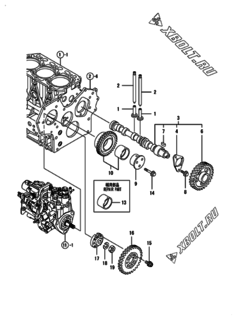  Двигатель Yanmar 3TNV88-PFN, узел -  Распредвал и приводная шестерня 