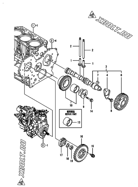  Распредвал и приводная шестерня двигателя Yanmar 3TNV88-BMNKR