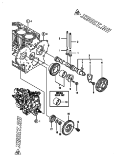  Двигатель Yanmar 3TNV88-BMNKR, узел -  Распредвал и приводная шестерня 