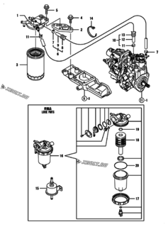  Двигатель Yanmar 3TNV88-BMNKR, узел -  Топливопровод 