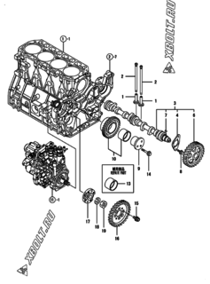  Двигатель Yanmar 4TNV98-GGEHC, узел -  Распредвал и приводная шестерня 