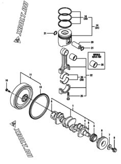  Двигатель Yanmar 4TNV98-SSA, узел -  Коленвал и поршень 