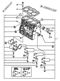  Двигатель Yanmar 3TNV70-GMG, узел -  Блок цилиндров 