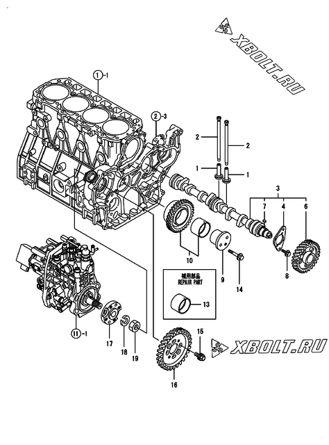  Распредвал и приводная шестерня двигателя Yanmar 4TNV98-ZWDB7