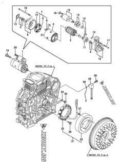  Двигатель Yanmar L100AE-DE1, узел -  Стартер и генератор 