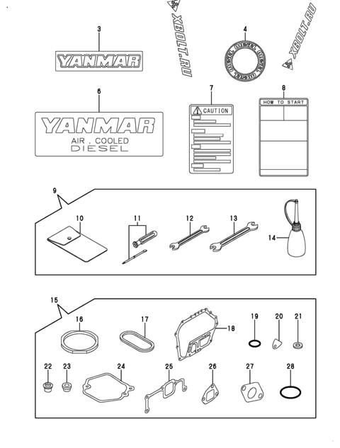  Инструменты, шильды и комплект прокладок двигателя Yanmar L100AE-DE1