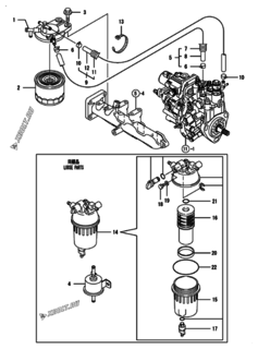  Двигатель Yanmar 3TNV82A-BDSA3, узел -  Топливопровод 