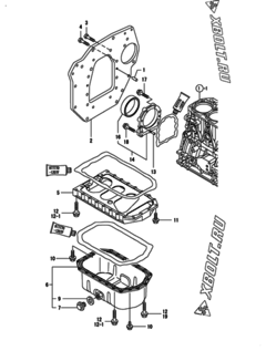  Двигатель Yanmar 3TNV84T-BKSA3, узел -  Крепежный фланец и масляный картер 