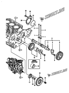  Двигатель Yanmar 3TNV88-BDSA2, узел -  Распредвал и приводная шестерня 