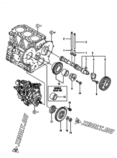  Двигатель Yanmar 3TNV82A-BDNSV, узел -  Распредвал и приводная шестерня 