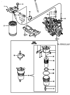  Двигатель Yanmar 4TNV88-BKNSV, узел -  Топливопровод 