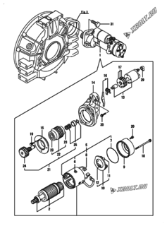  Двигатель Yanmar 4TNV98-ZWDB8, узел -  Стартер 