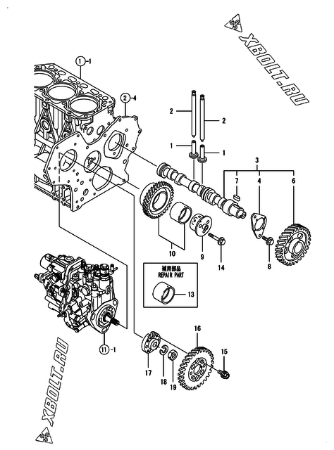  Распредвал и приводная шестерня двигателя Yanmar 3TNV88-BSDB