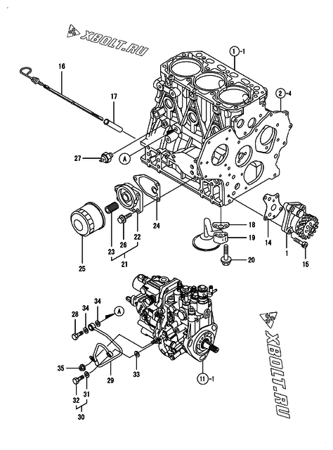  Система смазки двигателя Yanmar 3TNV88-BSDB