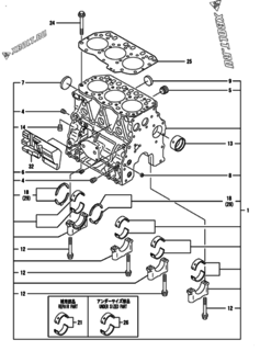  Двигатель Yanmar 3TNV82A-BSDB, узел -  Блок цилиндров 