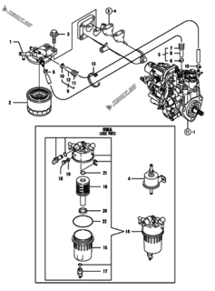  Двигатель Yanmar 3TNV82A-BSDB, узел -  Топливопровод 