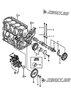  Двигатель Yanmar 4TNE92-POM, узел -  Распредвал и приводная шестерня 