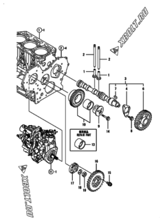  Двигатель Yanmar 3TNV88-BMNK, узел -  Распредвал и приводная шестерня 