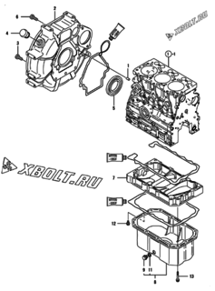  Двигатель Yanmar 3TNV76-KGWLF, узел -  Маховик с кожухом и масляным картером 