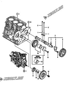  Двигатель Yanmar 3TNV84T-BGGE, узел -  Распредвал и приводная шестерня 