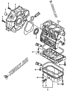  Двигатель Yanmar 3TNV76-MNK, узел -  Маховик с кожухом и масляным картером 