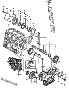  Двигатель Yanmar 3TNV82A-KVA, узел -  Распредвал и приводная шестерня 