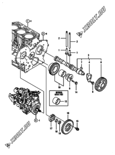  Двигатель Yanmar 3TNV88-BDGPF, узел -  Распредвал и приводная шестерня 