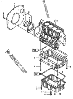  Двигатель Yanmar 4TNV98-ZNLANA, узел -  Крепежный фланец и масляный картер 