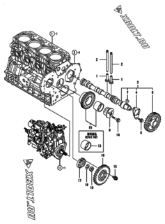  Двигатель Yanmar 4TNV88-BGPGE, узел -  Распредвал и приводная шестерня 