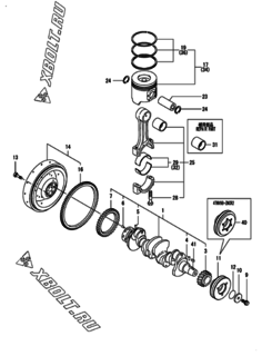  Двигатель Yanmar 4TNV98-ZNCR2, узел -  Коленвал и поршень 
