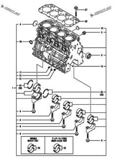  Двигатель Yanmar 4TNV88-BPIKA1, узел -  Блок цилиндров 