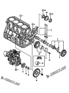  Двигатель Yanmar 4TNV98-ZNSADT, узел -  Распредвал и приводная шестерня 