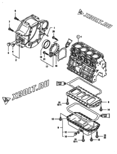  Двигатель Yanmar 4TNV88-BDYE, узел -  Маховик с кожухом и масляным картером 