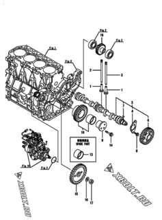  Двигатель Yanmar 4TNE98-UPOMD2, узел -  Распредвал и приводная шестерня 