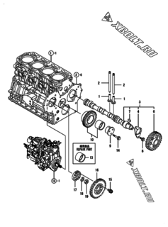  Двигатель Yanmar 4TNV84T-BGGEH, узел -  Распредвал и приводная шестерня 