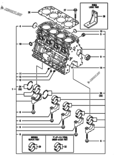  Двигатель Yanmar 4TNV88-BGGEH, узел -  Блок цилиндров 