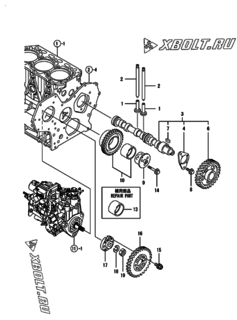  Двигатель Yanmar 3TNV88-BGGEH, узел -  Распредвал и приводная шестерня 