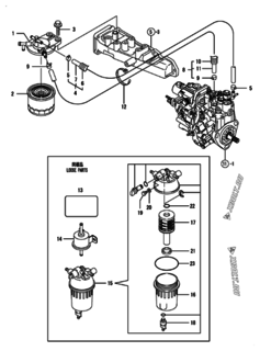  Двигатель Yanmar 3TNV88-BDST, узел -  Топливопровод 