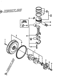  Двигатель Yanmar 3TNV70-ACB, узел -  Коленвал и поршень 